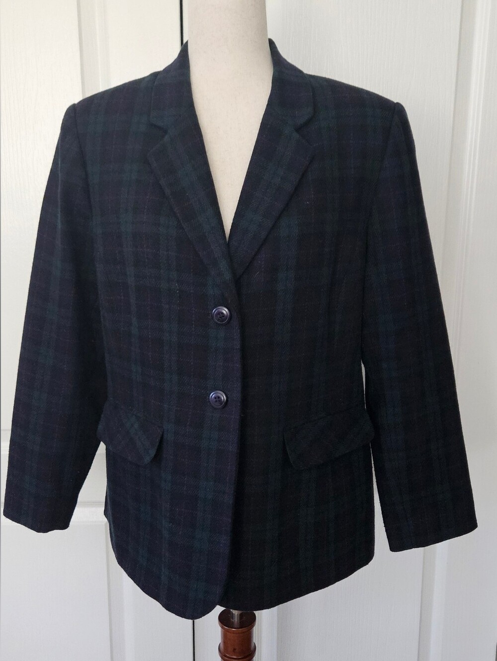 VTG Sag Harbor Black Watch Plaid Blazer Jacket 12P